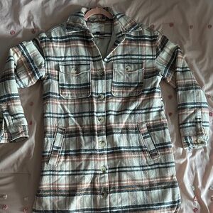 Plaid Long Jacket in Cream and Brown